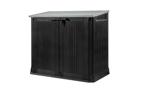 Keter Sio Nova -Cobertizo de jardín Exterior, Capacidad 880L, Color Gris, 132 x 71,5 x 113,5 cm