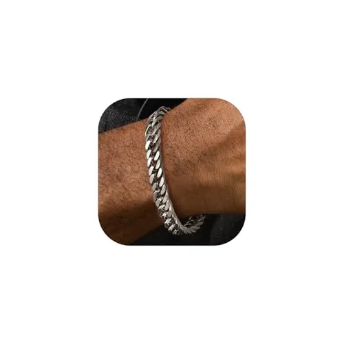 FaithHeart Pulsera Cadena Ancha Hombre Acero Inoxidable 316L 21cm Cadena Gruesa 8mm de Eslabones Redondos Cubanos Joyería Minimalista