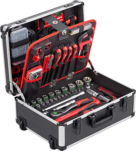 Meister Carro de Herramientas 238 piezas - Set de herramientas - Con ruedas - Asa telescópica / Caja de herramientas móvil sobre ruedas / Caja de herramientas profesional llena / 8971480
