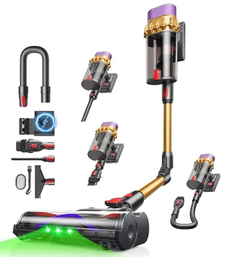 Ivormentico C10 EVO Aspiradora sin Cable, 68Kpa/600W/70Mins Aspiradoras Escoba con Modo Automático, Diserio autoportante, Depósito Doble de 1.8L, Cepillo Antienredos, Limpia Bajo Muebles sin Agacharte