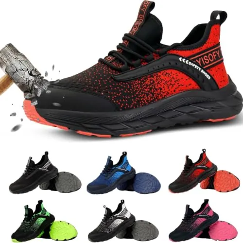 DYISOFY Zapatos Seguridad Hombre Mujer Ligeros Zapatillas Trabajo, Rojo, 46