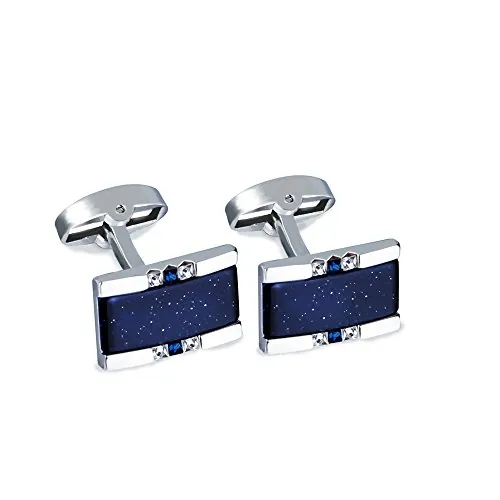 Conjunto de gemelos BagTu Galaxy, 2 piezas Gemelos rectangulares azul marino Starry Sky Metal con caja de regalo