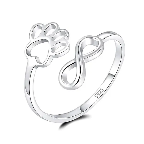 Anillo de plata de ley 925 con diseño de huella de gato, abierto, ajustable, para niñas, hija, infinito, amor, promesa, compromiso, moda, delicado, lindo, joyería de animales, Plata de ley