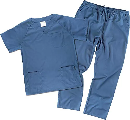 WORKTEAM Conjunto Sanitario Casaca y Pantalón, Tejido Ligero 80% Poliéster 20% Algodón, Multibolsillos, Cuello Pico, Cintura Ajustable, Unisex Azafata M