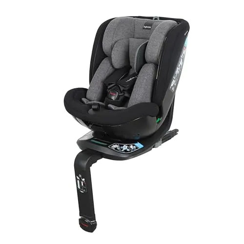 Inglesina Halley Pro, Black, Silla de Coche Giratoria 360° ISOFIX, de 0 a 12 Años (40-150 cm), Reclinable y Transpirable, Homologada ECE R129/03