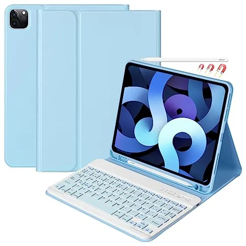 CC Store Teclado iPad Air 11(M2,2024/M3,2025), Funda Teclado para iPad Pro 11 4/3/2/1 Gen, iPad Air 5/4 Gen, Español Ñ, Keyboard Inalámbrico Bluetooth Desmontable y Fundas con Soporte de Lápiz