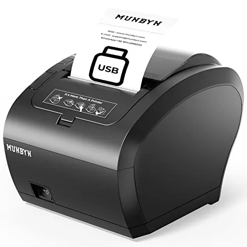 MUNBYN USB Impresora de Ticket Térmica, Impresora Recibos 80mm, Velocidad de Imprimir 230mm/s ESC/POS Compatible con Windows/Mac/Chromebook, Sin LAN