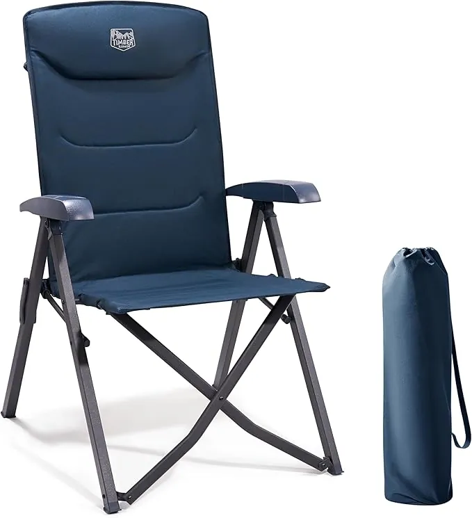 Timber Ridge Silla de Camping Adulto, de Jardín Plegable Portátile de Alta Resistencia Respaldo Alto, Reclinable de 4 Posiciones para Campamento Playa Picnic Jardín Caravana Soporte 150kg
