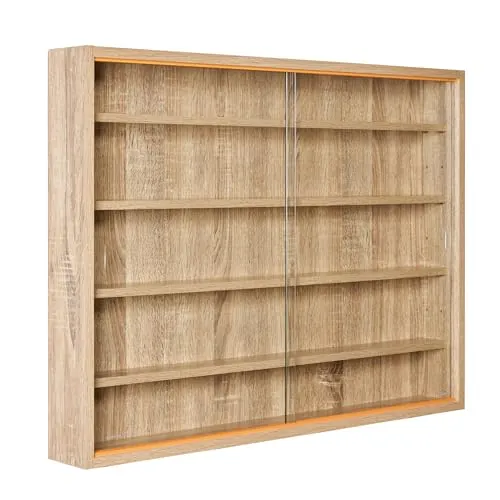 Inter Link - Vitrina de Colección y Estantería de Pared - Cristal y MDF - Beige (Roble Sonoma) - 80x60x9.5 cm - Collectizioni