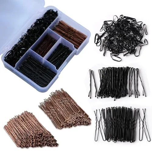 Juego de 300 horquillas marrones, horquillas en forma de U con caja de almacenamiento, horquillas, 100 horquillas en forma de U, 100 horquillas y 100 gomas para el pelo, horquillas de 2 pulgadas para