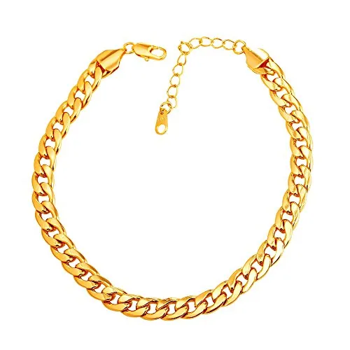 U7 Pulsera de Oro 18k Tono para Tobillo de Mujer Cadena Cubana Fina 7mm 25cm Material latón joyerías Modernas para Verano de Playas