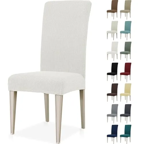 Ystyle Fundas Sillas De Comedor Pack 6, Fundas para Sillas Ajustables, Funda para Sillas Elástica, Cubre Funda Protectora Sillas Lavables para Banquetes Hogar Restaurante Hotel, Blanco