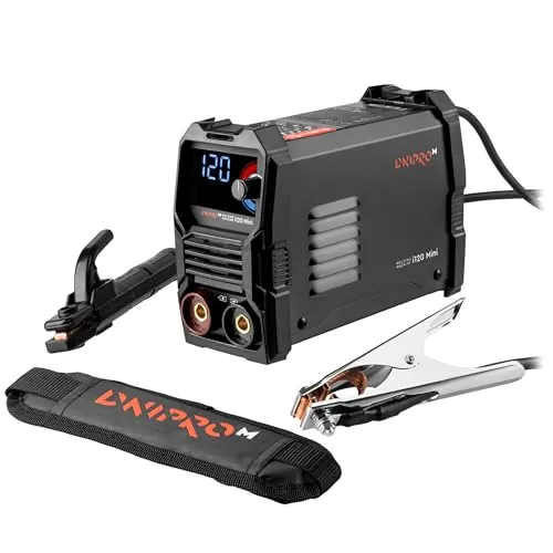 Dnipro-M Soldador Inverter IGBT MMA 4800W 20–120A, Mini 2,06 kg, Electrodos 1,6–3,2 mm, VRD, Hot Start, Arc Force, Anti Stick, Pantalla LED, 230V (desde 170V), con cables y correa