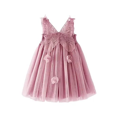 Miipat Vestidos para Bebés Niña Mariposa Tul Sin Mangas Un Niña Pequeña de Princesa Vestido Fiesta de Cumpleaños Boda Flores Niña Vestido Rosa Oscuro 90 18-24 Meses