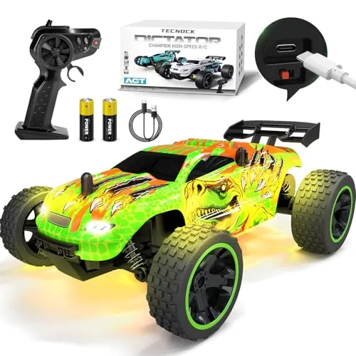 Tecnock - Coche teledirigido a Distancia, Escala 1:18, camión RC 2WD Todoterreno 2.4GHz con Luces LED, Recarga USB-C fácil, 50 min de Juego, Juguete Regalo para niños 8-12 años niños y niñas