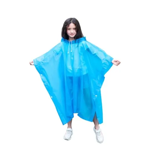 flintronic Poncho De Lluvia Para Niños, Poncho Impermeable, Ligero Reutilizable Niños Niñas Poncho, Eva Chubasquero Con Capucha Y Botones Para Escuela Senderismo Ciclismo Viajes, Azul