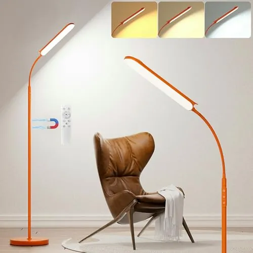 Lampara de Pie Regulable con Control Remoto y Botones Táctiles, 18W Súper Brillanbe LED Lampara de Lectura Ajuste Lineal de Temperatura de Color y Brillo, Para Sala de Estar Dormitorio Oficina