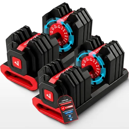 JUPPLIES Mancuerna Ajustable Hasta 24 kg – Pesas Regulables 15 Niveles 2–24 kg con Ajuste Rápido, Bloqueo de Seguridad y Base Antideslizante, Ideal para Entrenamiento en Casa o Gimnasio (2 Unidades)