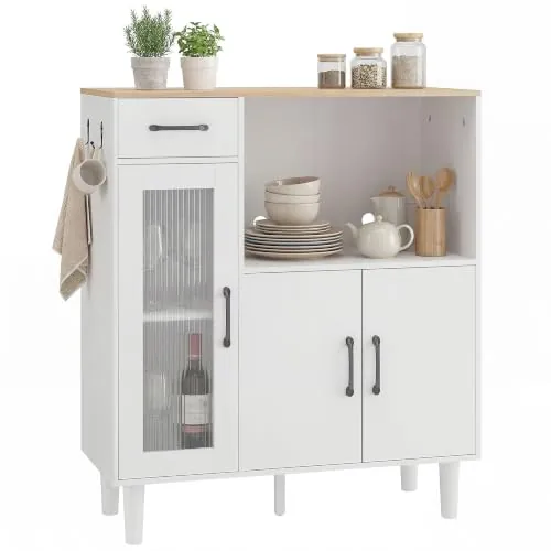 HOMCOM Aparador con Puerta de Acrílico, Cajón Moderno, 80x34x91 cm, Blanco