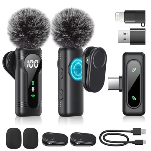 Newmight Micrófono Lavalier Inalámbrico para iPhone, Android y USB-C