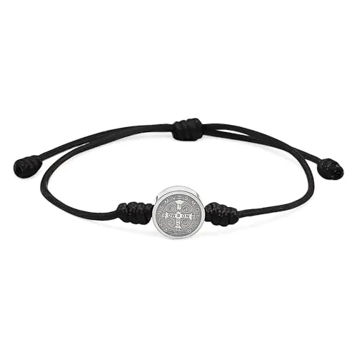 arana's® - Pulsera de hilo con MEDALLA CRUZ SAN BENITO - Pulseras religiosas hilo rojo y negro unisex para mujer y hombre - Amuleto contra el mal de ojo - Buena suerte protección (Negra y Plata)