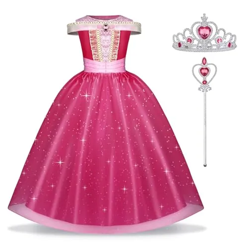 URAQT Disfraz Princesa Niña, Vestido para Niña con Corona(100cm) | Disfraz para Niña, Traje Cosplay para Halloween Cumpleaños Carnaval