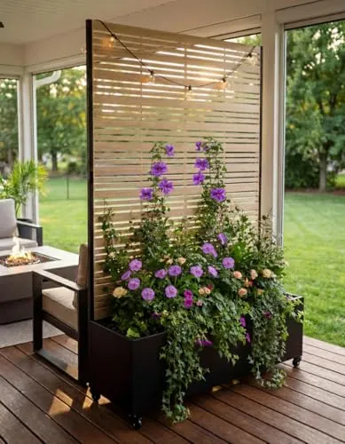 TinFrey Huerto Urbano Elevado con Celosía, Jardineras Grandes para Exterior con Ruedas y Enrejado, Macetero de Metal para Privacidad, Ideal para Flores, Verduras y Plantas Trepadoras en Balcón