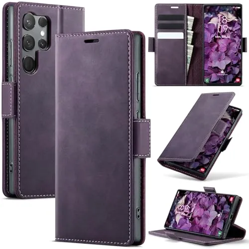 Azororo Funda para Samsung Galaxy S23 Ultra 5G PU Cuero, Tapa Libro Estuche Flip Case, Tarjetas/Billetera, Soporte Plegable y Cierre Magnético Carcasa para Samsung Galaxy S23 Ultra -Morado