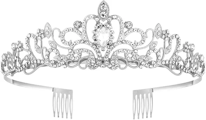Corona de Diamante de Plata y Cristal para Peines, Bodas Nupciales, Bailes, Princesas y Cumpleaños para Mujeres y Niñas