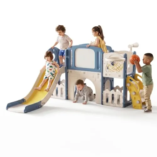 Magic ZC Tobogán para bebés Largo Tobogán Independiente Escalador para niños Centro de Actividades Zona de Juegos Infantil Interior Exterior Equipo de Juegos (XST Aisle Blue Yellow)