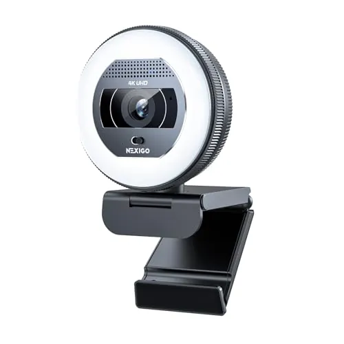 NexiGo N930E Pro, Webcam 4K con luz de Anillo, Enfoque automático PDAF, 1080P@60FPS, micrófonos duales con cancelación de Ruido, Obturador de privacidad Integrado