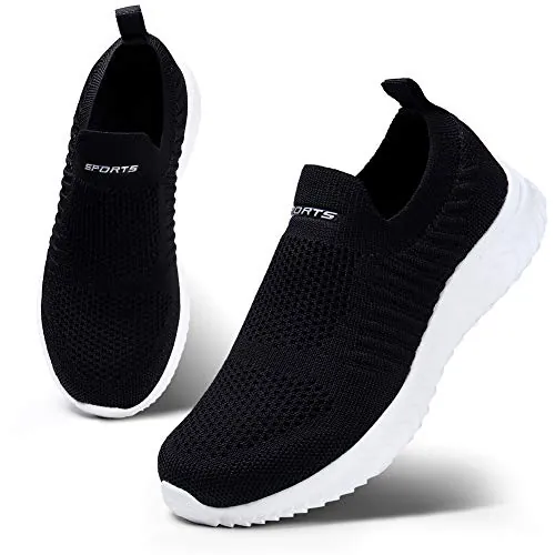 HKR Zapatillas Slip On Mujer de Comodos Casual Ligero ai Aire Libre Negro Blanco 39 EU