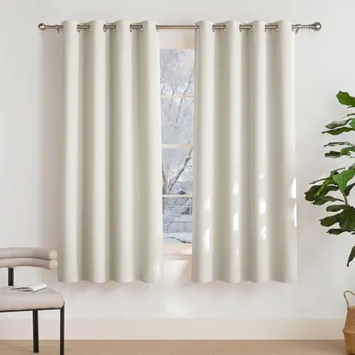 PONY DANCE Cortinas Opacas y Termicas Aislantes para Cocina,2 Piezas | 140x175cm(AnxAl),Beige Claro,Curtains Blackout Cortas para Dormitorio,Bloquea UV,Puerta Divisora para Gabinete,con Ojales