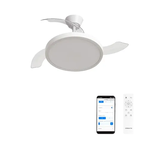 CREATE / WIND CLEAR STUDIO M/Ventilador de techo con luz blanco con Wifi y mando / 40W, Temporizador, Ø 108 cm, 6 velocidades, aspas retráctiles, 3 temperaturas de luz, función verano-invierno