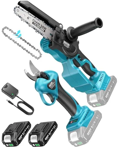 SEESII 2-en-1 Tijeras de Podar Electricas, 6 Pulgadas Motosierra Bateria