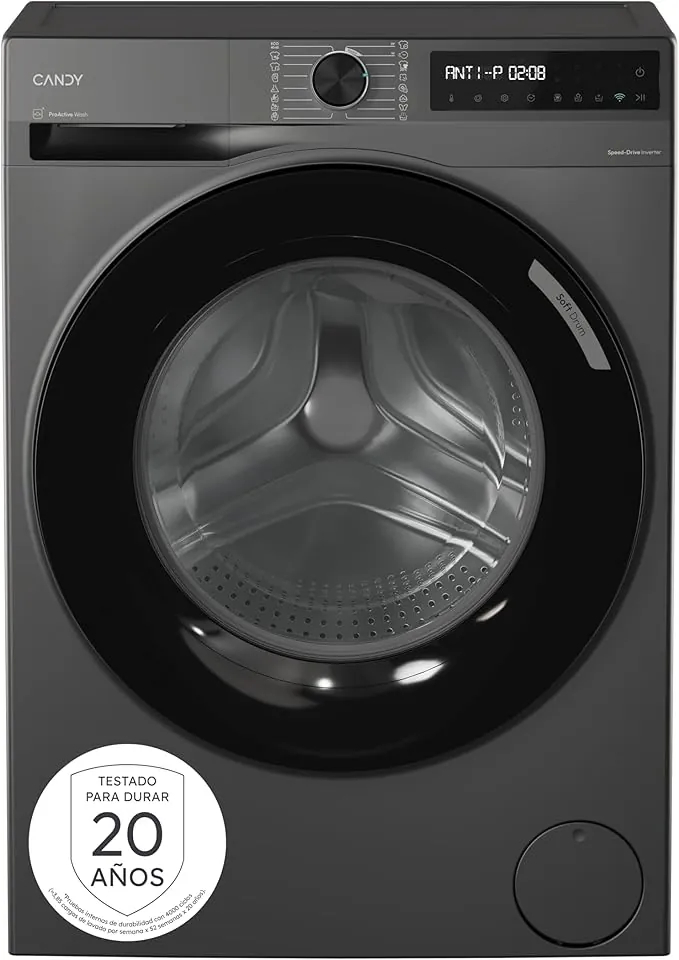 Candy ProWash 500 BR 49SBL8G-S, Lavadora 9 KG, 1400 RPM, Display Digital, Conectividad WIFI, 16 Ciclos, Motor Inverter, Inicio Diferido 24H, Bloqueo Infantil, Tambor 52,5cm, 72 DB, Antracita