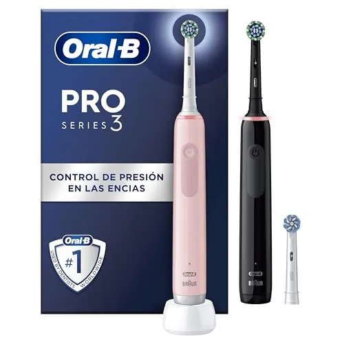 Oral-B Pro 3 3900N Cepillos de Dientes Eléctricos, Negro y Rosa, Pack de 2