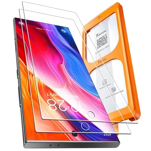 TOCOL 2 Piezas Protector Pantalla Para Samsung S24 Ultra, Alineación Automática para Una Instalación Rápida, Sin Burbujas, Cristal Templado de Dureza 9H Inastillable, HD Transparente