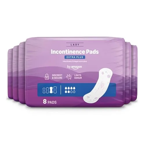 by Amazon Compresas de Incontinencia para Adultos de Tamaño Extra Plus, 48 Compresas de Incontinencia (6 Paquetes de 8 Compresas), Embalaje Individual, sin Perfume