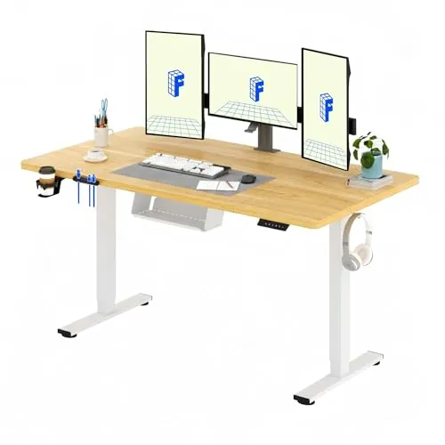 FLEXISPOT 200X80cm Escritorio Elevable Eléctrico con Tablero, con Gancho y Portavasos, Standing Desk, Mesa Elevable Escritorio de Elevable con Memoria Inteligente para Oficina y Hogar(Arce)