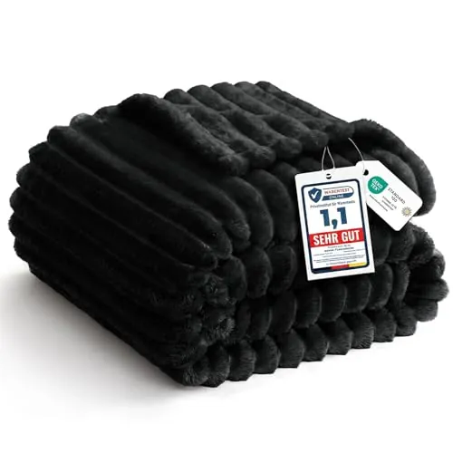 WAVVE Manta Suave y Esponjosa, Mantas Extra Grande para Cama 180, Manta de Cordón Gruesa, Manta para Sofá Suave Cálida, Transpirable, 270 x 230 cm, Negro