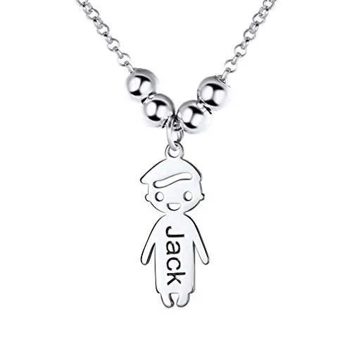 Custom4U Colgante Personalizado Madre Nombres Hijos Grabados Plata de Ley 925 Collar Figura Silueta Niño Mujer Joyería Personalizada Mujer