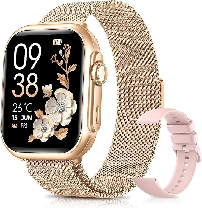 Reloj Inteligente Mujer con Autonomía 100 Días, 1000mAh Batería Grande, 1.83" Smartwatch Mujer con Llamadas, SpO2, Pulsómetro, Sueño, 120+ Modos Deportivos Calorías IP68 Podómetro Android iOS Rosa Oro