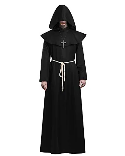 KONVINIT Medieval Fraile Túnica Disfraz Monje con Capucha Disfraces de Monje Sacerdote Disfraz de Monje Hombre para Halloween Disfraz Cosplay