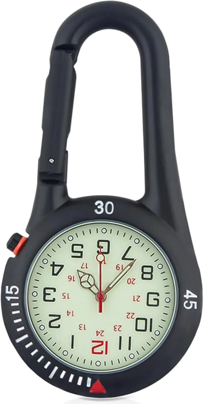 Nizirioo 1 reloj de enfermera: reloj de cuarzo multifuncional con mosquetón, pequeño reloj de cinturón luminoso para médicos, enfermeras, paramédicos, chefs, deportes, ciclistas, escaladores, unisex