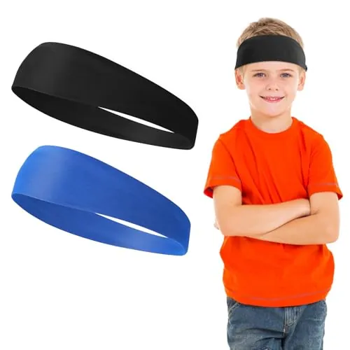 WLLHYF 2 diademas deportivas para niños, suaves y deportivas, diademas para el sudor, para niñas y niños, elásticas, para niños y adolescentes, color negro y azul