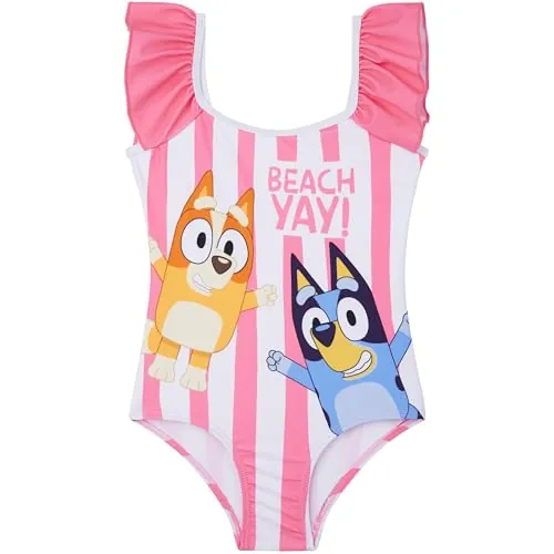 Bluey y Bingo Bañador Niña Una Pieza con Volantes, UPF 50+, Traje de Baño para Piscina y Playa Verano, 2-6 Años (2-3 Años, Rosa/Multi Bluey)