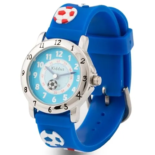 Kiddus Reloj Educativo de Calidad para niña y niño. Analógico de Pulsera, con Ejercicios Time Teacher para Aprender a Leer y Decir la Hora. Fútbol