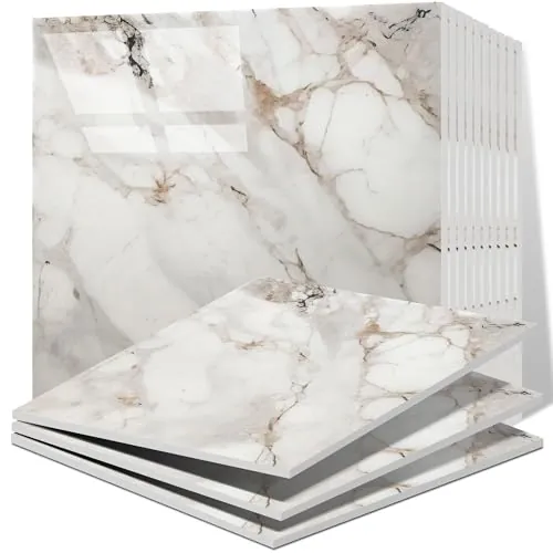 Vieshful 20 Piezas Azulejos Adhesivos Cocina, Panel PVC Marmol Vinilos Azulejos de 30 x 30 cm Para la Pared, Azulejos Adhesivos para Cocina, Baño, Sala de Estar Oro Champán