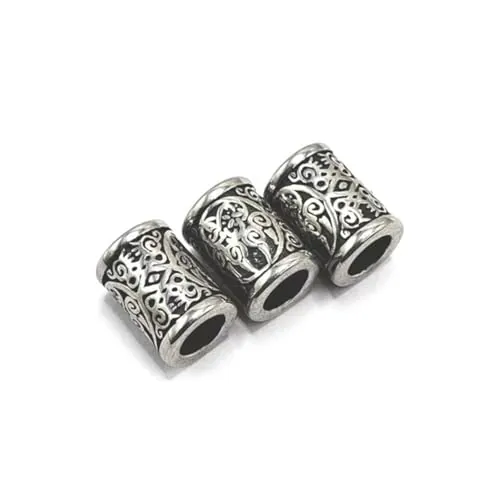 Wuzdy 3 perlas vikingas de acero inoxidable para barba, trenzas, diámetro interior de 6 mm, para trenzar el pelo, pulsera, colgante, collar, plata, joyas para el pelo, árbol, plata vintage, 1*0.8cm